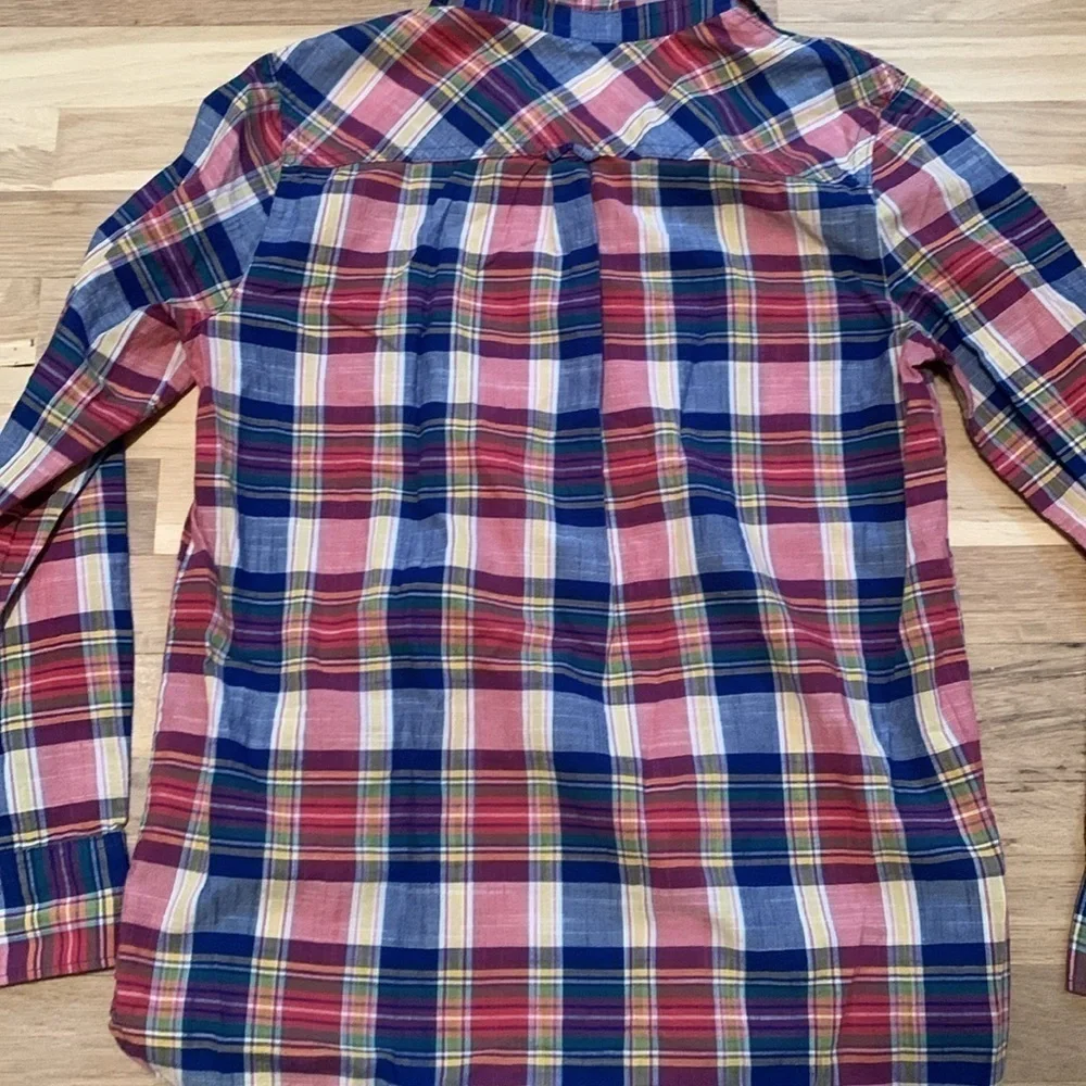 J. Crew Boy Fit 3/4 Button Down Long Sleeve Multi Color Plaid Shirt Women’s S